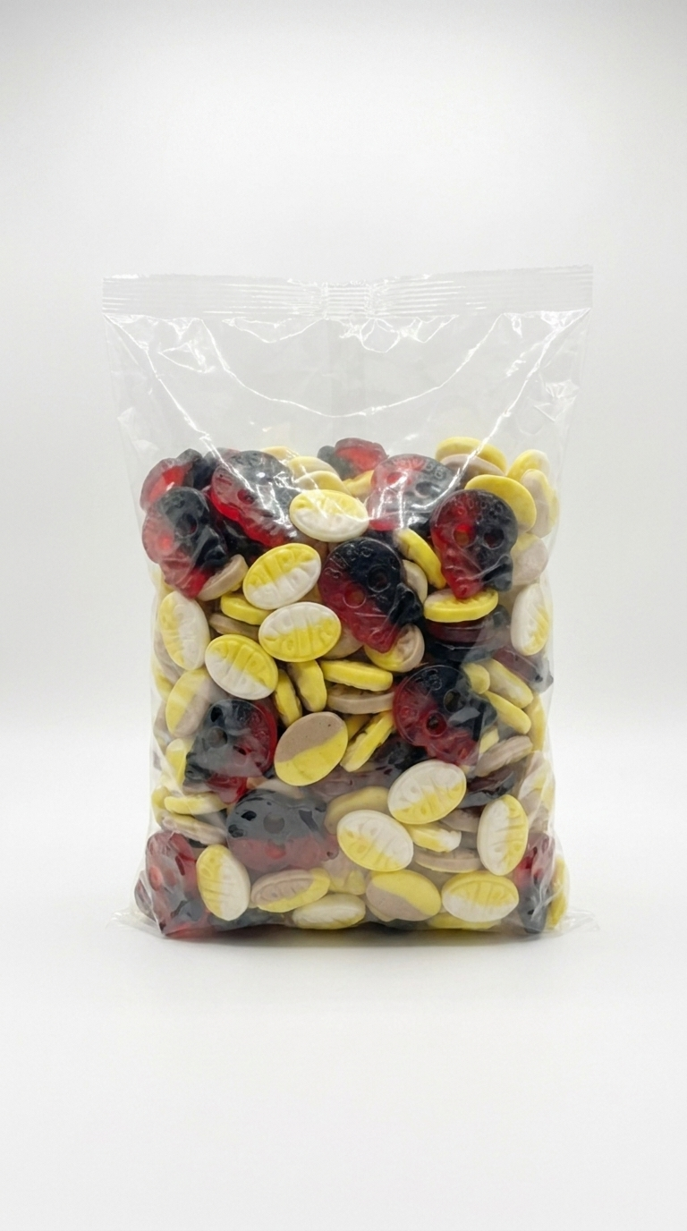 (RARE) VIRAL 1KG Bulk BUBS Raspberry Salty Liquorice Skulls & Banana Toffee Ovals